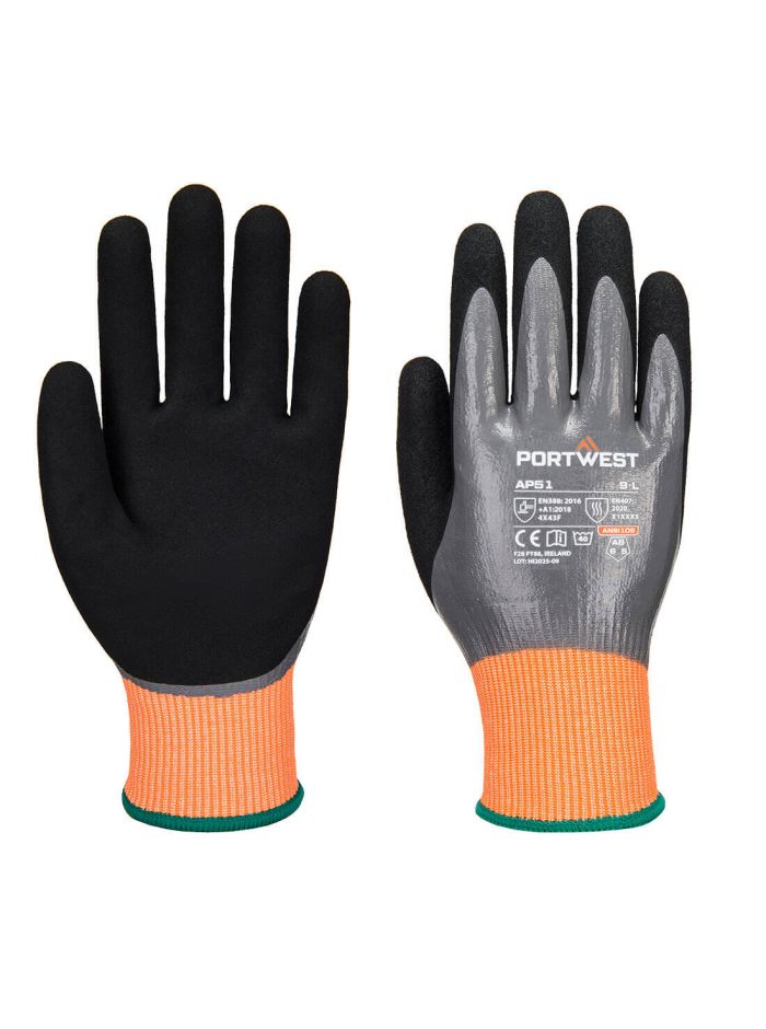 Cut F15 Nitril-Aqua Handschuh, L, R, Grau/Schwarz