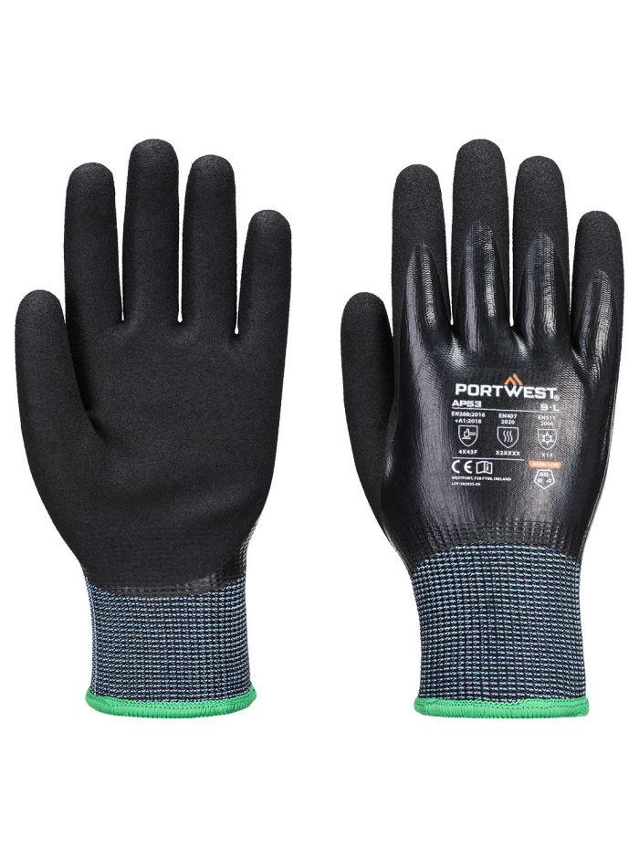 Cut F15 Nitrile Cold Glove, L, R, Schwarz