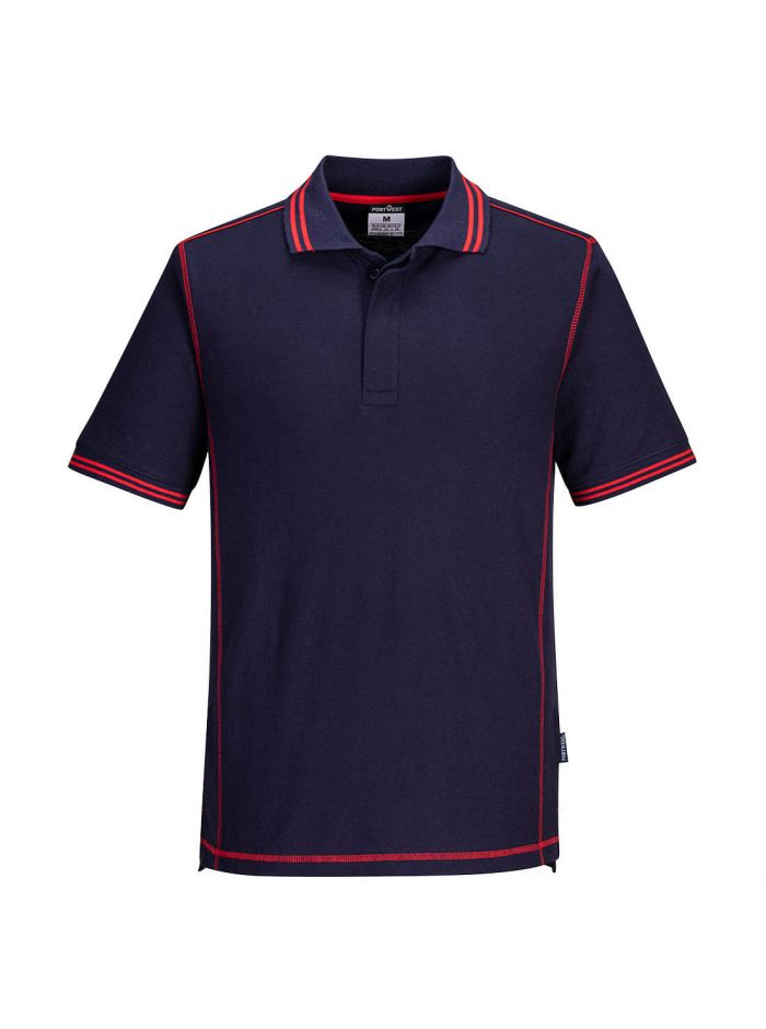 Essentielles zweifarbiges Polohemd, M, E, Marine/Rot