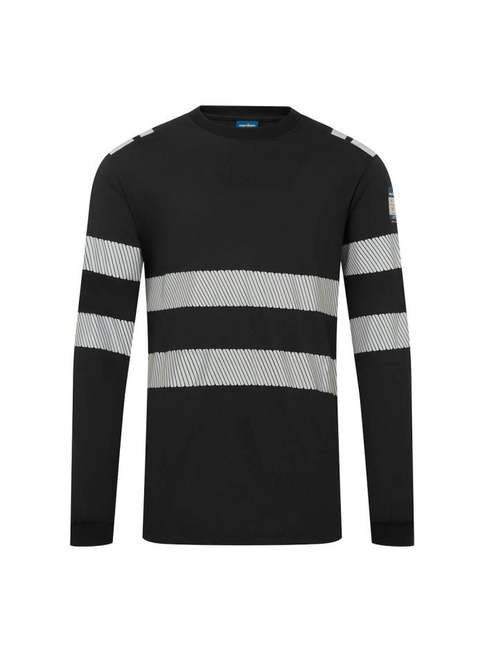 PW3 Modaflame Knit FR T-Shirt langarm, L, R, Schwarz