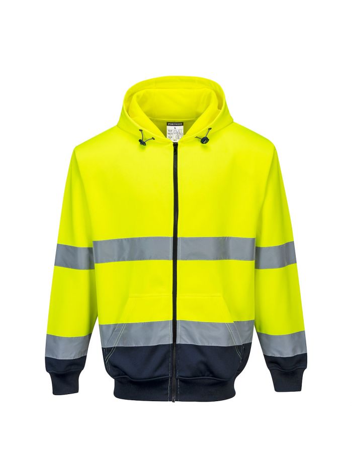 Warnschutz Kontrast Kapuzen- Sweatjacke, L, R, Gelb/Marine