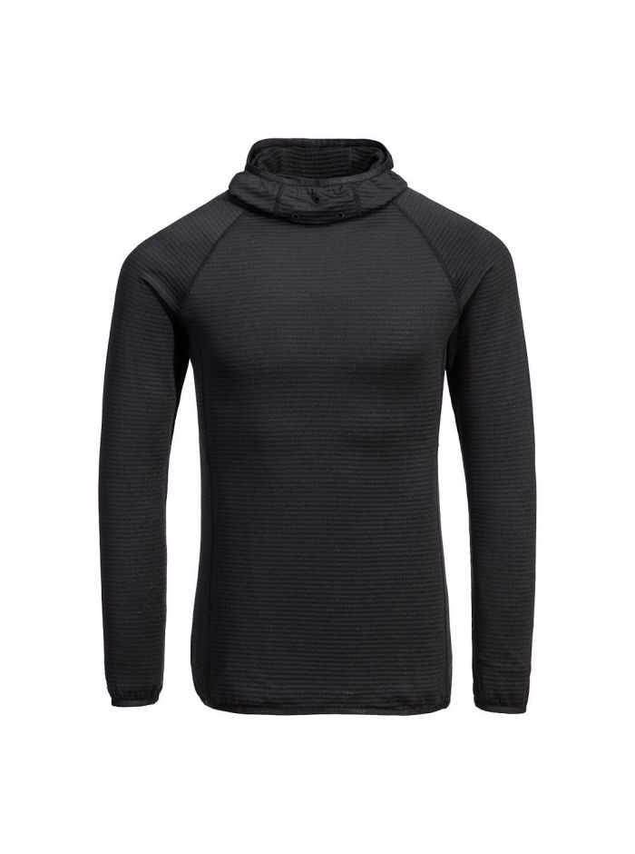 Waffel-Fleece-Unterwäsche mit Kapuze, L, R, Schwarz