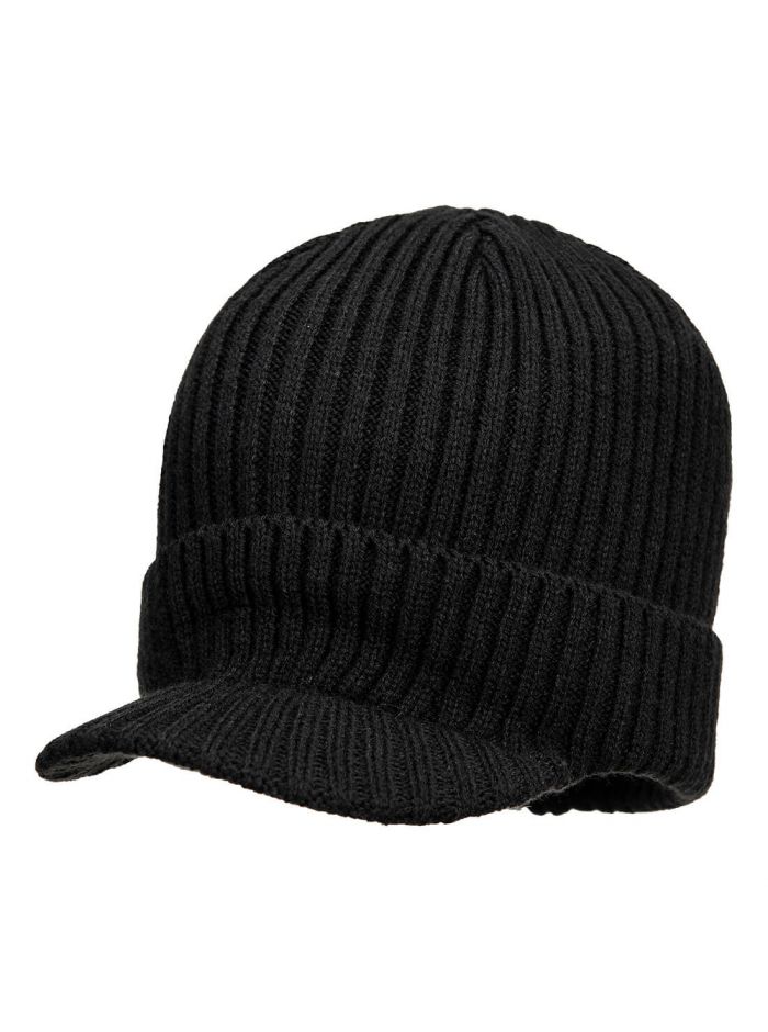 Beanie-Mütze mit Schirm, , R, Schwarz