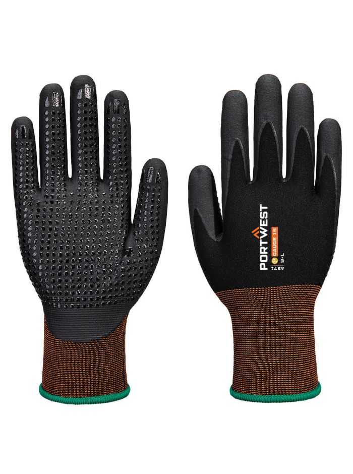 GP Grip 15 Nitril-Mikroschaum-Handschuh mit Noppen, L, R, Schwarz