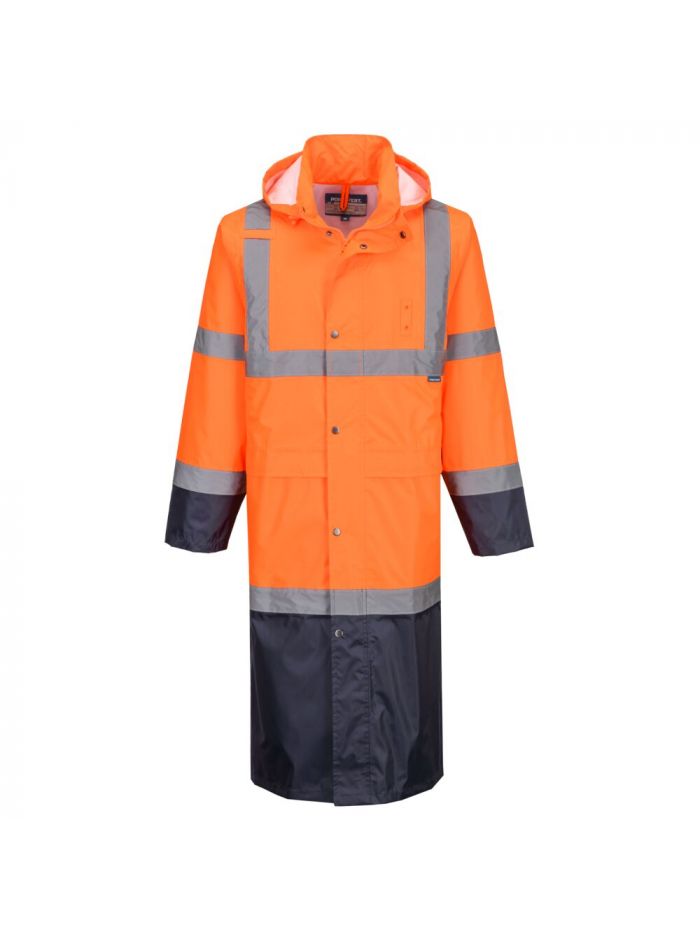 Hi-Vis Contrast Raincoat 122cm, 4XL, R, Orange/Marine