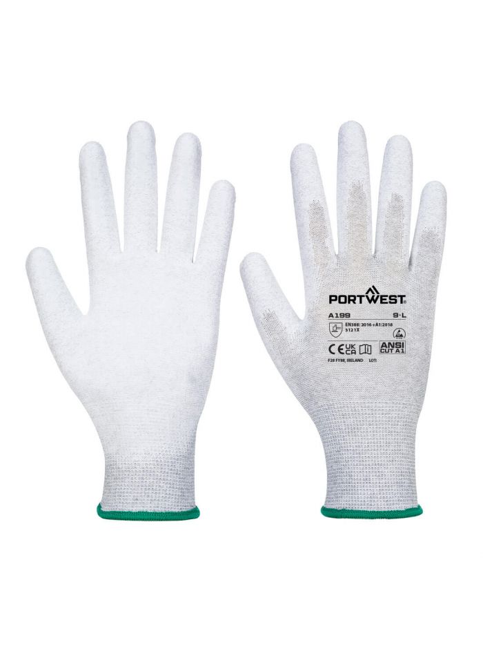 Antistatic PU Palm Glove Pk12, L, R, Grau