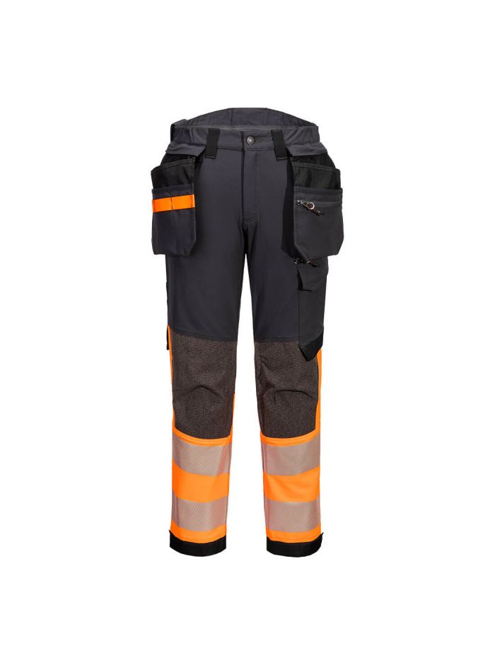 EV4 Warnschutz Stretch Bundhose Klasse 1 mit abnehmbaren Holstertaschen, 28, R,