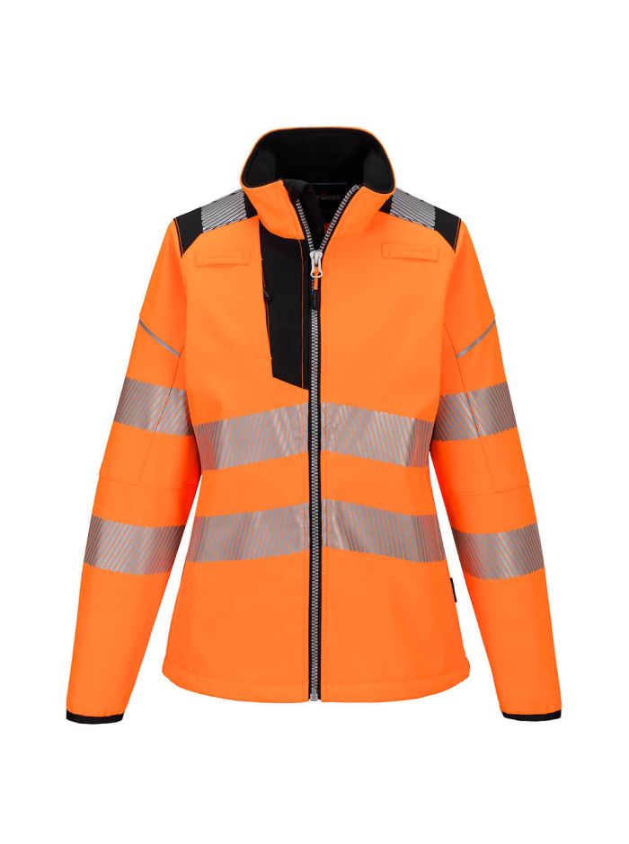 PW3 Warnschutz Damen Softshelljacke, L, R, Orange/Schwarz