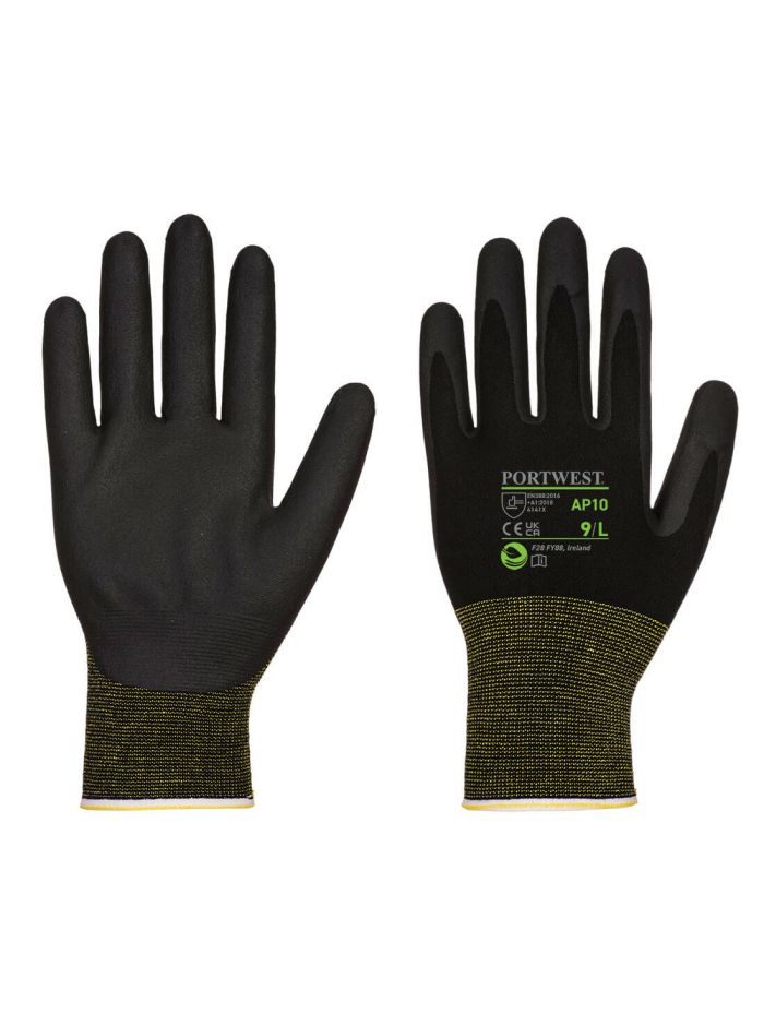 NPR15 Nitrilschaum Handschuh aus Bambus - 12er Pack, L, R, Schwarz