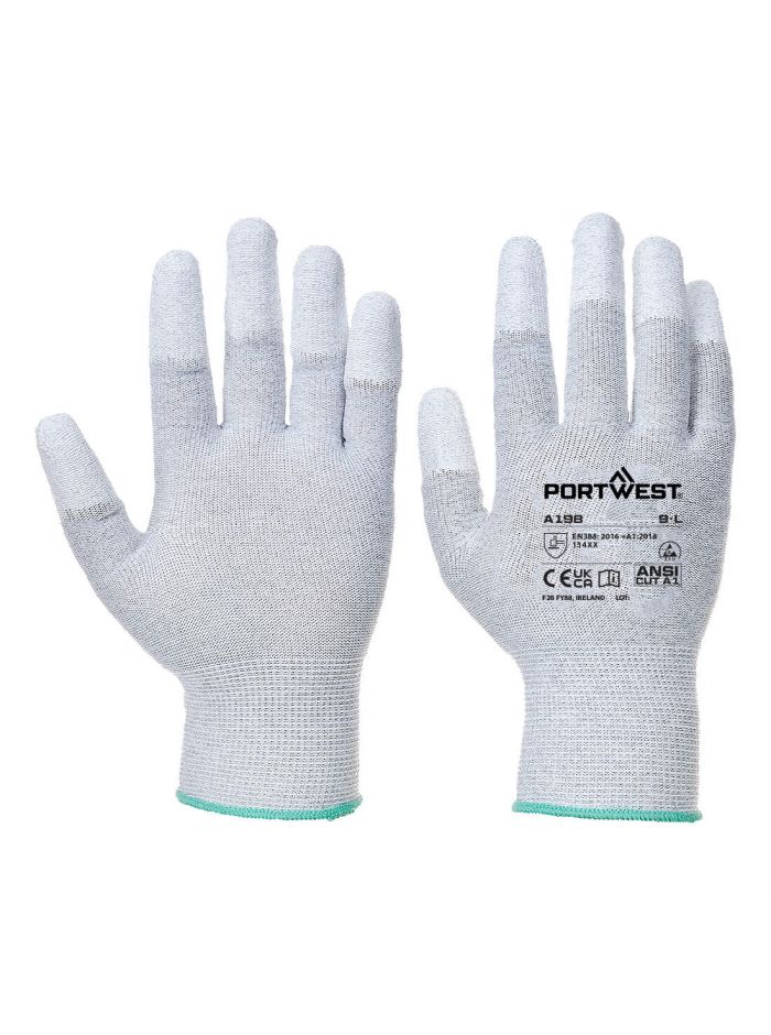 Antistatic PU F-Tip Glove Pk12, L, R, Grau
