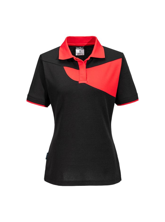 PW2 Poloshirt für Damen, L, R, Schwarz/rot