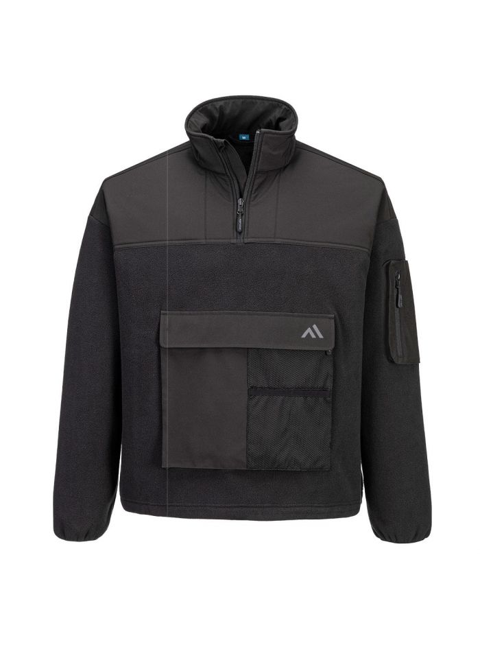 KX3 Fleecejacke mit 1/4 Reißverschluss, L, R, Schwarz