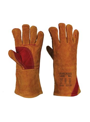 Verstärkter Schweisserschutz-Handschuh mit Stulpe, M, R, Braun