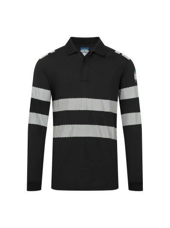 PW3 Modaflame Knit FR Poloshirt Langarm, L, R, Schwarz