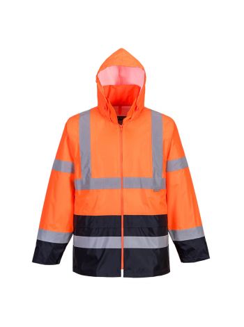 Klassische Kontrast Warnschutz-Regenjacke , 4XL, R, Orange/Marine
