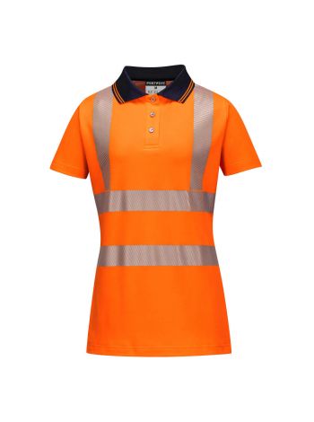 Warnschutz Cotton Comfort Pro Damen Poloshirt kurzarm , L, R, Orange/Schwarz