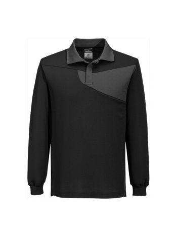 PW2 Baumwoll-Komfort-Poloshirt L/S, L, R, Schwarz/ZoomGrau