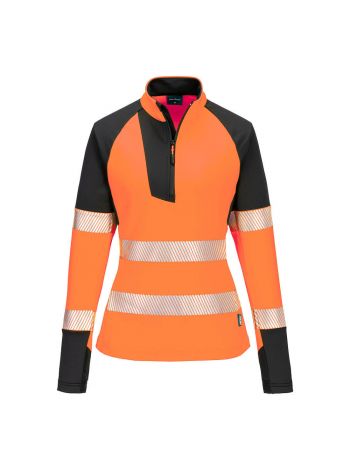 PW3 Warnschutz Damen Sweatshirt 1/4 Reißverschluss, L, R, Orange/Schwarz