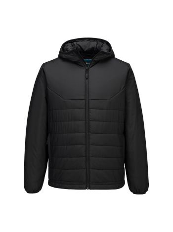 Hooded Insulated Baffle Jacket, L, R, Schwarz