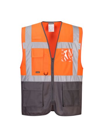 Warschau Warnschutz Kontrast Exekutiv Weste , XXXL, Y, Orange/Grau
