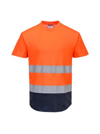Warnschutz Kontrast T-Shirt mit Mesheinsatz kurzarm , L, R, Orange/Marine