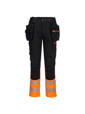 DX4 Warnschutz Bundhose Klasse 1 mit abnehmbaren Holstertaschen, 28, R, Orange/Schwarz