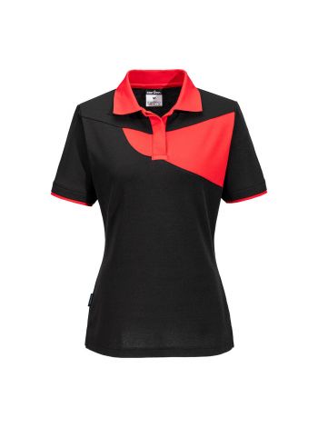 PW2 Poloshirt für Damen, L, R, Schwarz/rot