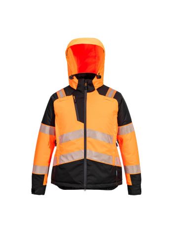 PW3 Warnschutz Winterjacke für Damen, L, R, Orange/Schwarz